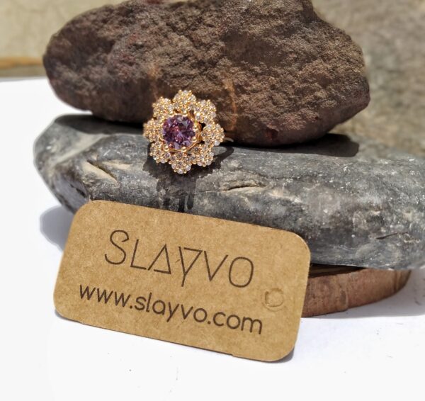 Royal Purple Zircon Flower Ring - Image 2