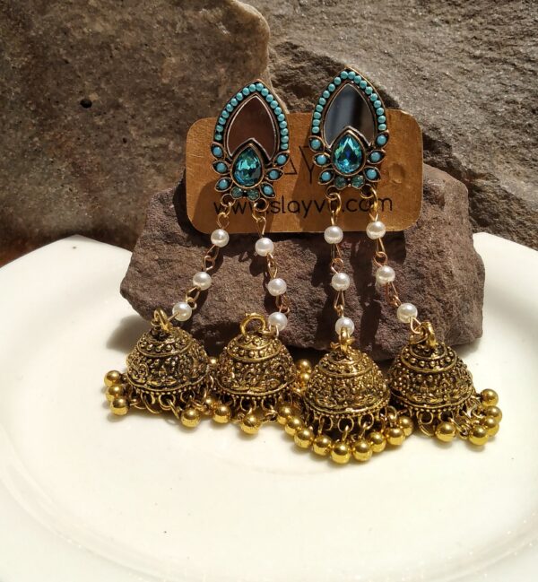 Afghan Style Dual Jhumki Earrings - Image 2