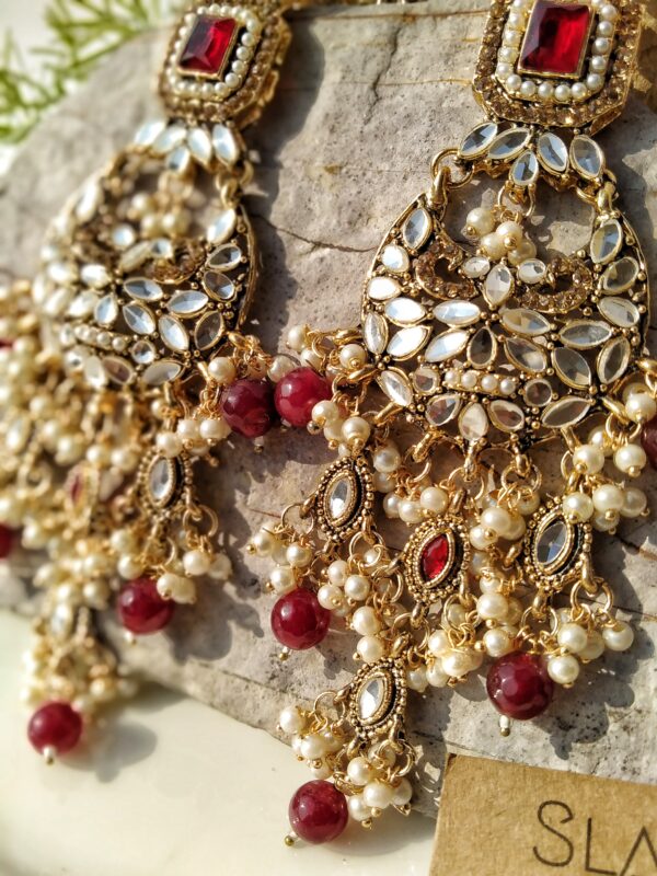 Jahan-Aara Pearl Kundan long Earrings - Image 2