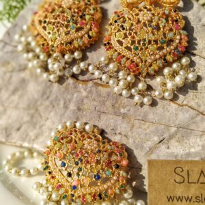 Indian Hand-Made Motiya -Kundan Tikka Set