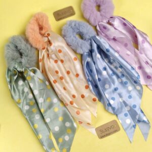 Cool Polka Dot Silk Fur Scrunchies