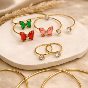 Crystal Butterfly Bangle with Ring