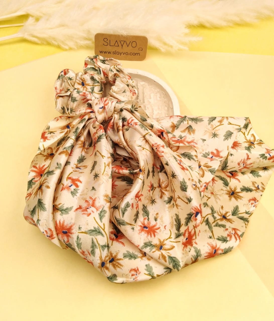 Silky Floral Hair Scrunchies with Ribbons - Image 3