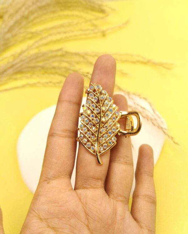 Metal Zircon Leafy Hair Claw - Image 2