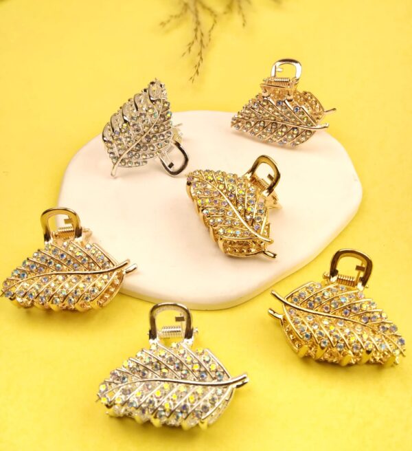 Metal Zircon Leafy Hair Claw - Image 3