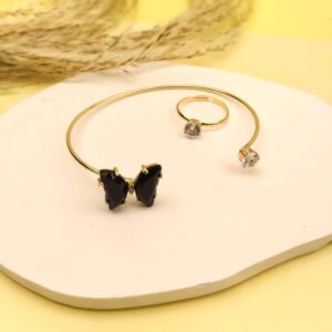 Crystal Butterfly Bangle with Ring