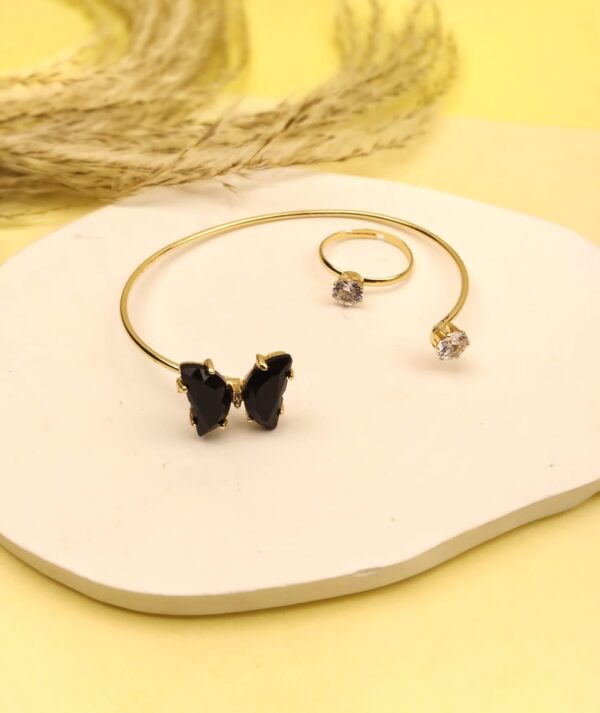 Crystal Butterfly Bangle with Ring - Image 2