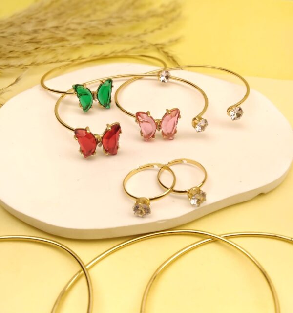 Crystal Butterfly Bangle with Ring