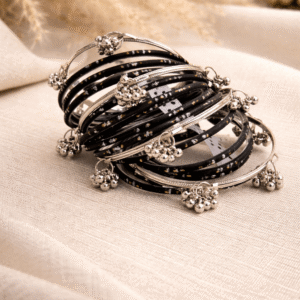 Kashmiri Raindrop Bangle Set (Black)