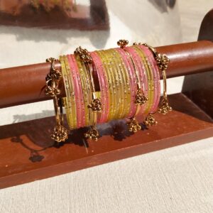 Kashmiri Raindrop Bangles (Lime & Peach)