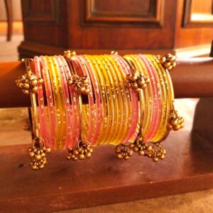 Kashmiri Raindrop Bangles (Lime & Peach)