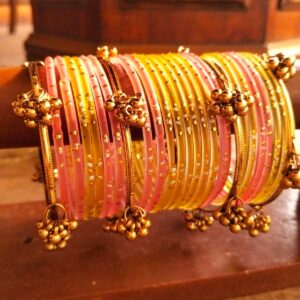Kashmiri Raindrop Bangles (Lime & Peach)